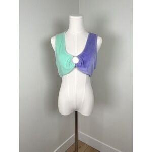 Juicy Couture Colorblock Velour‎ Crop Top Ring Detail Mint Purple XL